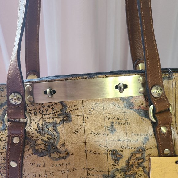 PATRICIA NASH Multicolor Leather Benvenuto Map Tote Lock Closure Stud Detailing - Picture 2 of 4